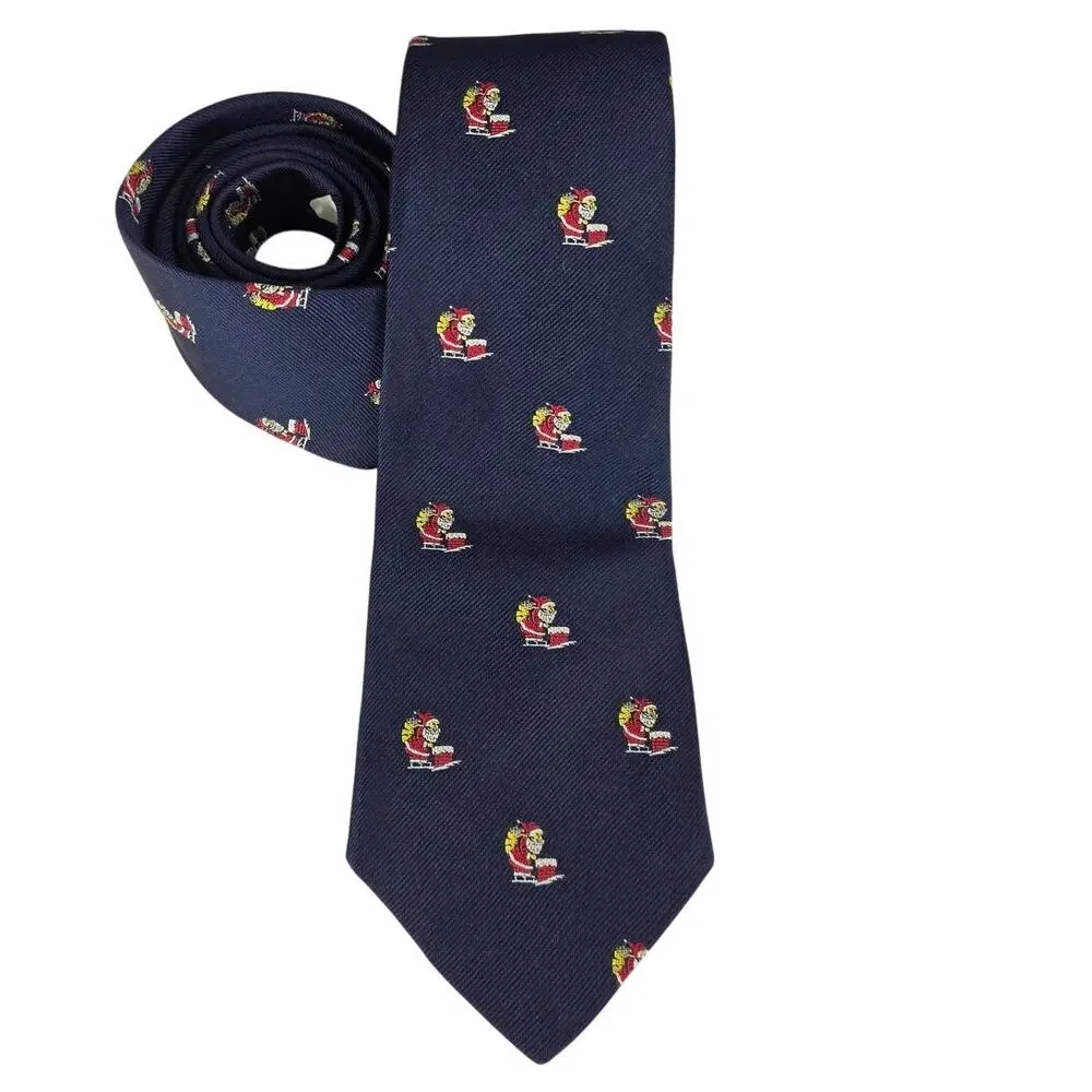 BROOKS BROTHERS MAKERS MEN'S BLUE ALL SILK SANTA SLEIGH HOLIDAY TIE 4